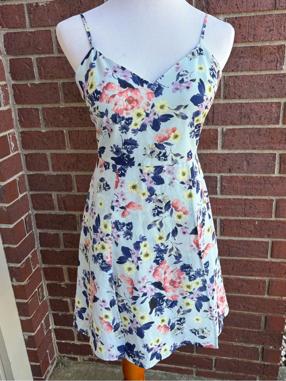 French Connection Light Blue Floral Spaghetti-Strap Mini Dress